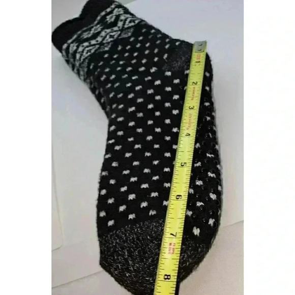 Cuddl Duds Women's Double Layer Plush Lounge Slipper Non Slip Socks Black White - Picture 7 of 7